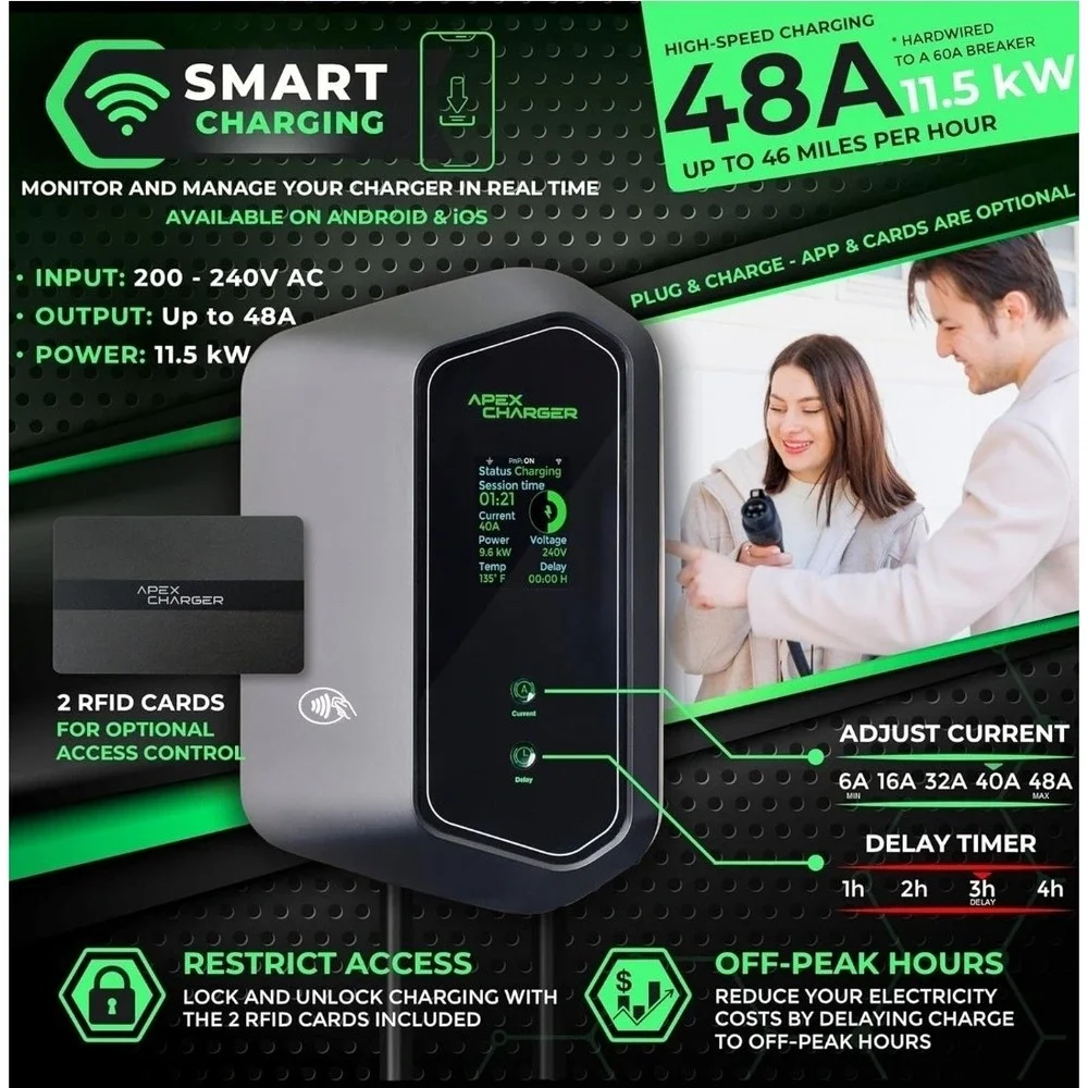 APEX Mach 1 48 Amp Level 2 EV Charger, Wall-Mount Electric Tesla Charging NACS